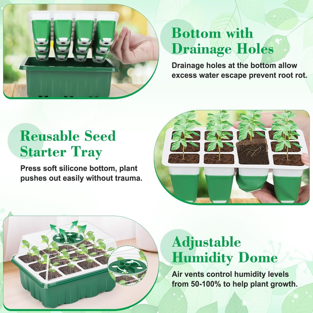 Reusable Silicone Starter Tray, 60 Cells Starter Kit with Humidity Adjustable...