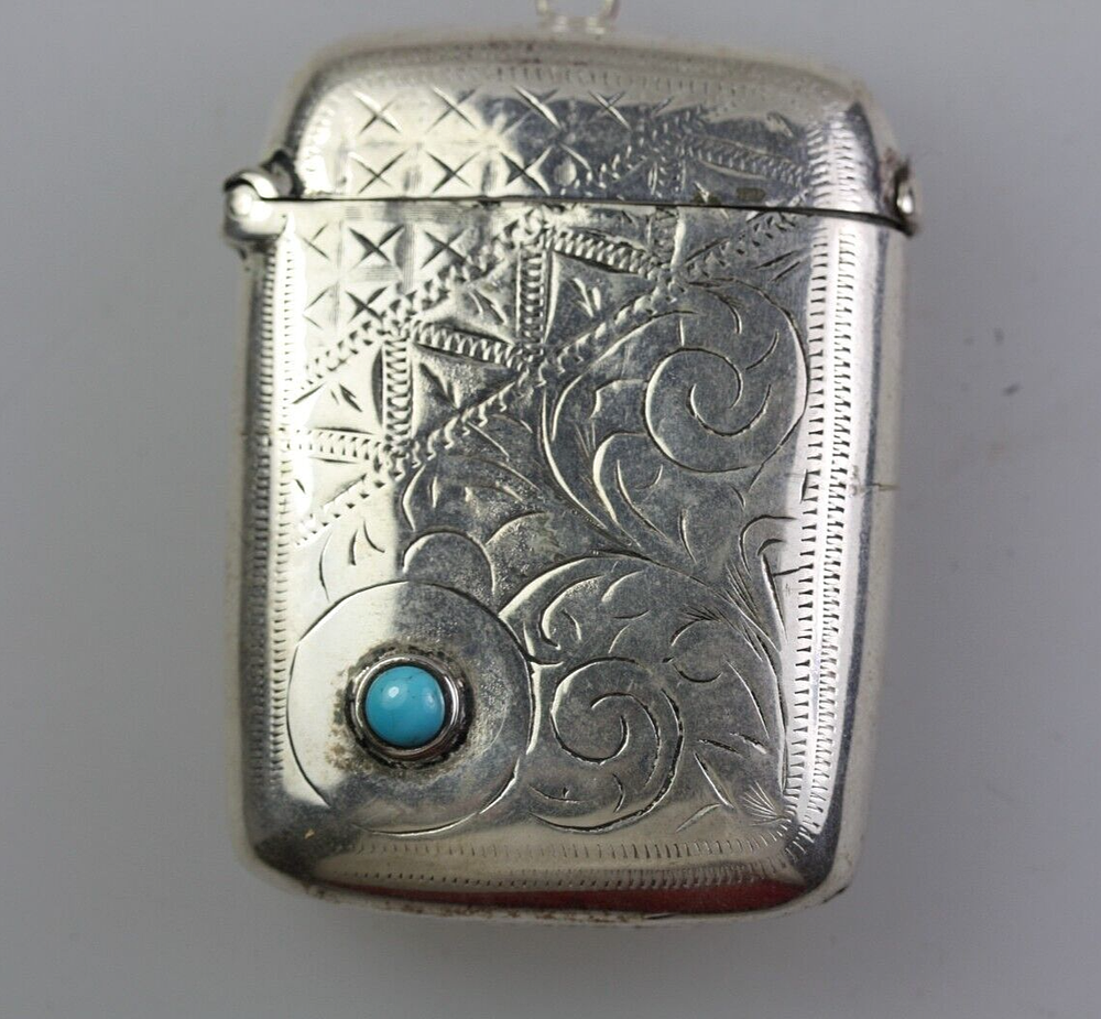 Turquoise Antique Silver Vesta Case
