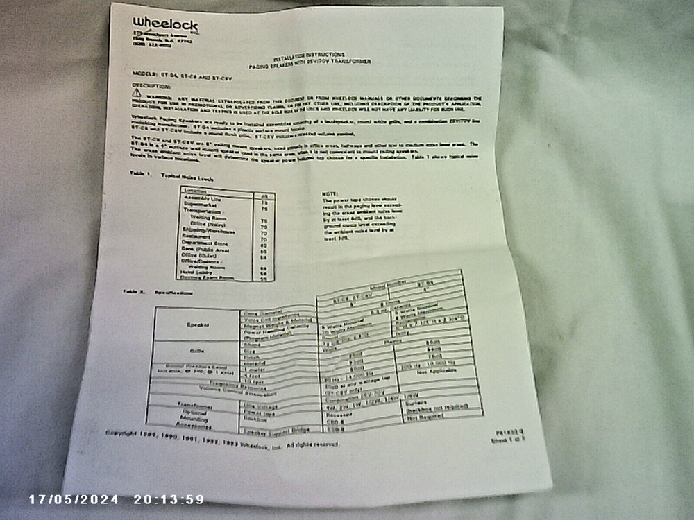 Wheelock ST-B4 70V paging speaker with transformer