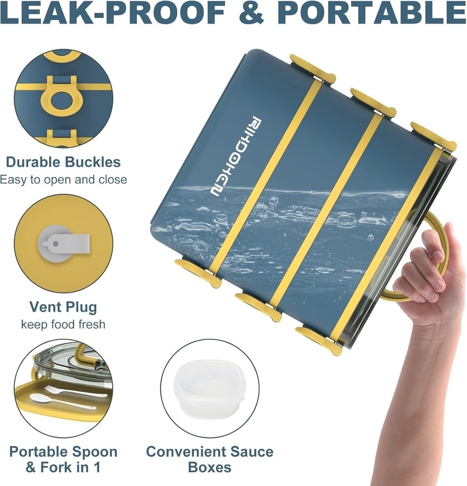 Lunch Box Stackable 3 Layers Containers Portable 94OZ Large Capacity Leakproof