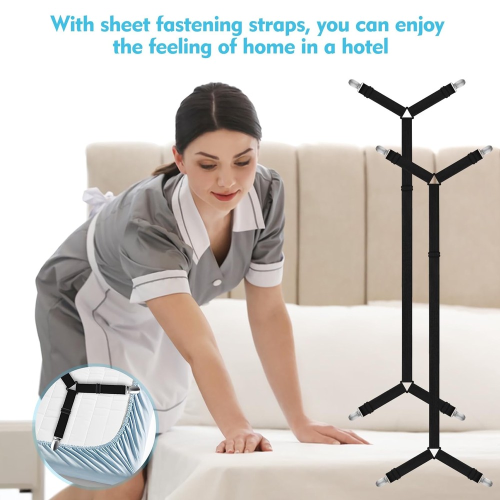Heavy Duty Sheet Clips & Adjustable Fitted Sheet Straps - Securely Hold Mattr...