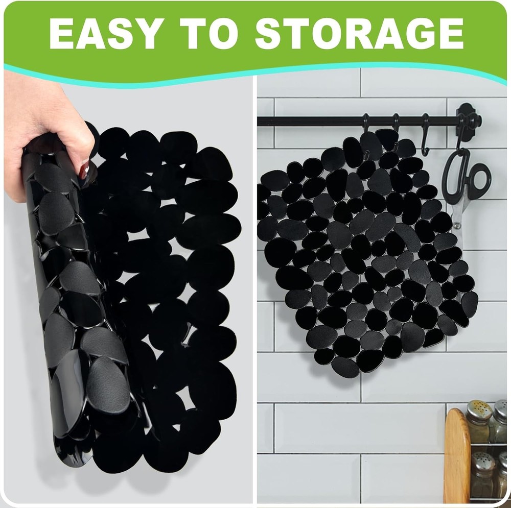 Coopay 2 Pack Kitchen Sink Mat Small Size Plastic Pebble Black