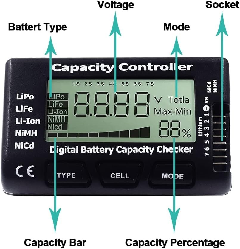 RC Cellmeter 7 Digital Battery Capacity Checker Controller Tester black