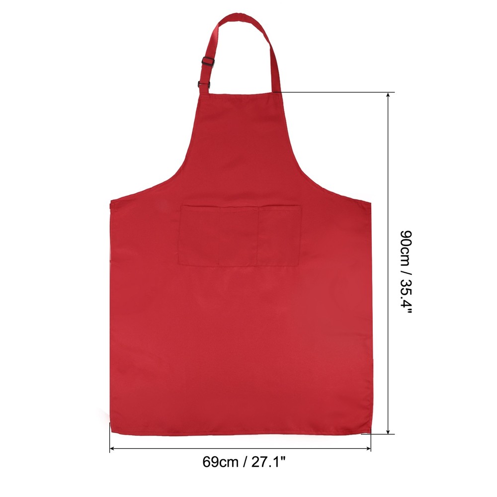 2Pack Kitchen Cooking Aprons Adjustable Chef Apron with 3 Pockets Red