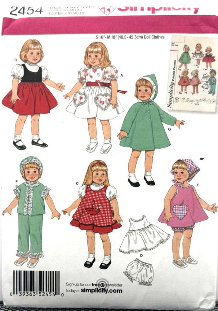Simplicity Pattern #2454 - 16" & 18" Doll Wardrobe - (Cut)