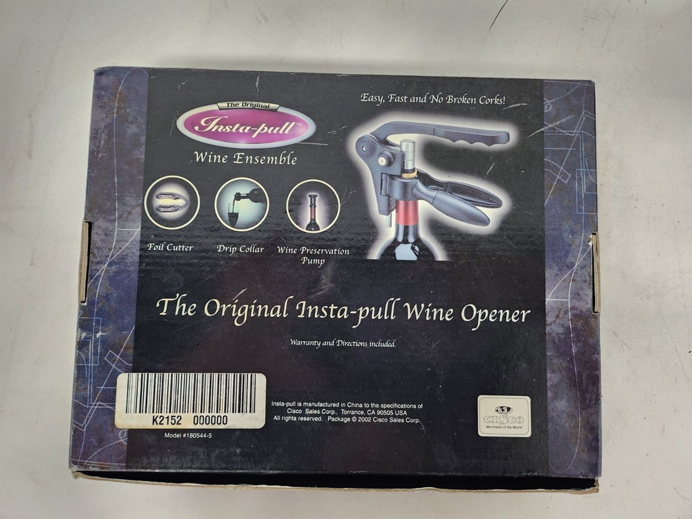 Original Insta Pull Bordeaux Wine Opener Essemble 5 Wine Enjoyment System NEW
