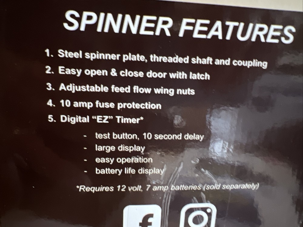 Spinner Unit 12-Volt Heavy Duty Motor Digital Timer Adjustable Feed Flow