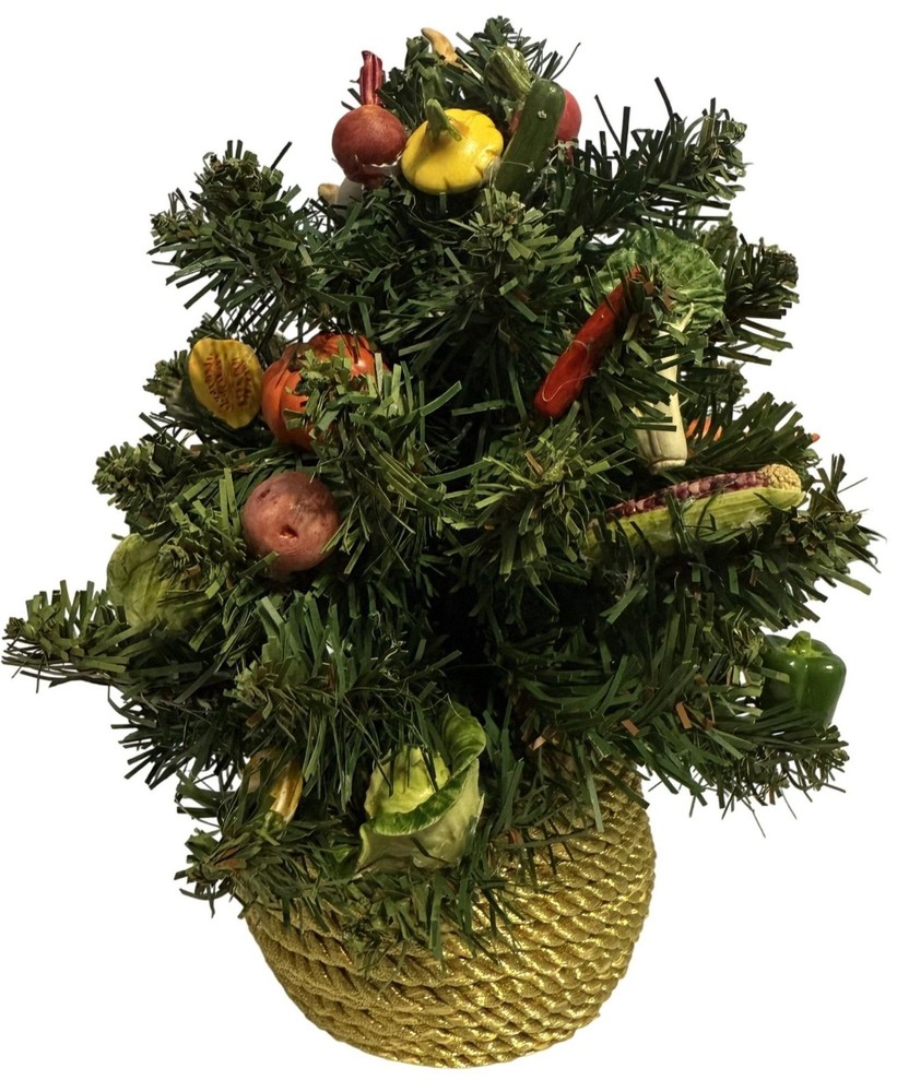 Mini Artificial Christmas Tree Vegetable Ornaments Gold Woven Base Tabletop