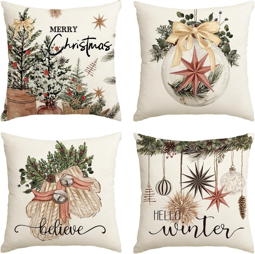 Merry Christmas Throw Pillow Covers 4pc