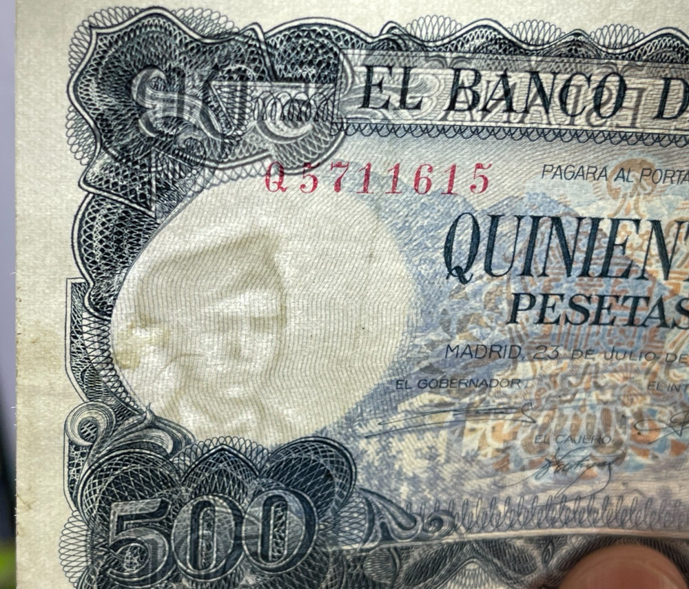 1971 Spain 500 Pesetas Banknote Crispy Condition High Value