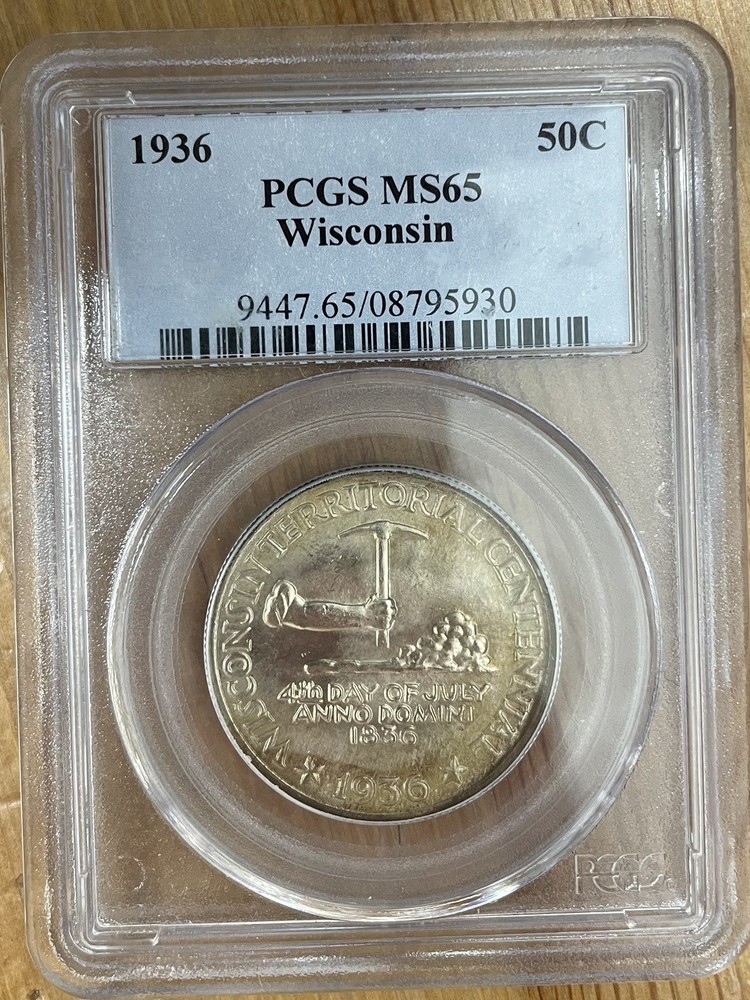 1936 Wisconsin Commemorative Silver Half Dollar PCGS MS65