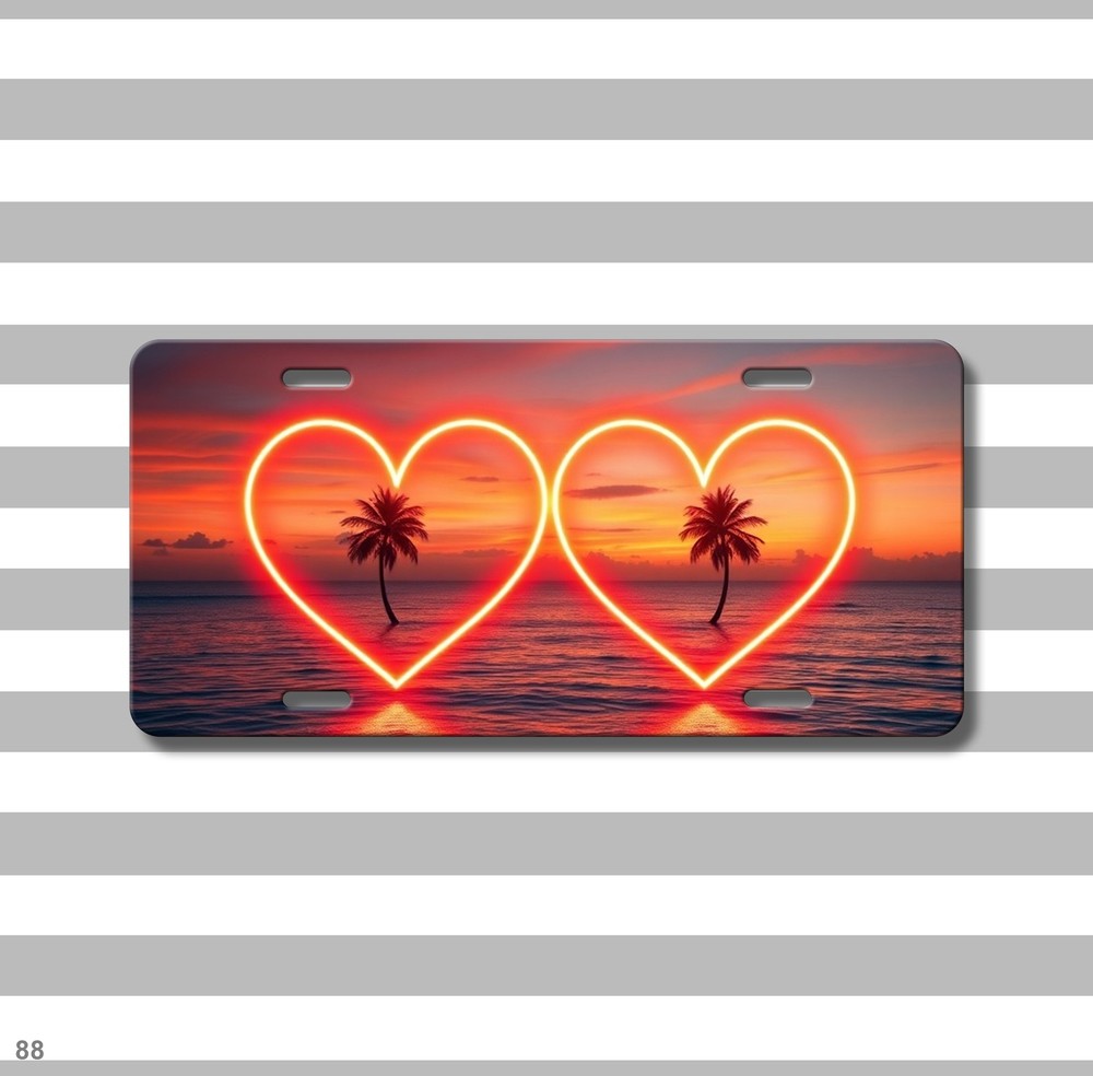 Neon Two Hearts Artwork Your Name License Plate Personalized Front Plate