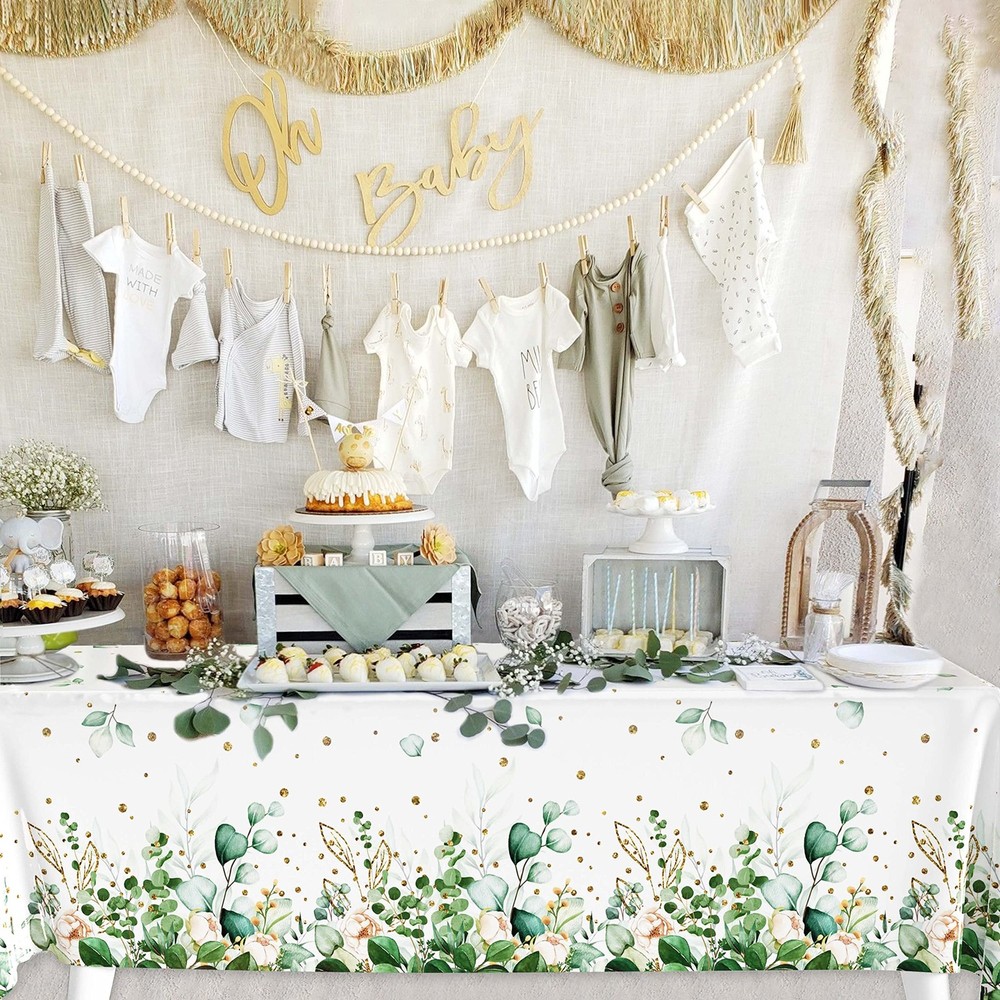 Sage Green Eucalyptus Leaf Tablecloth for 108" x 54" (Rectangular), Greenery