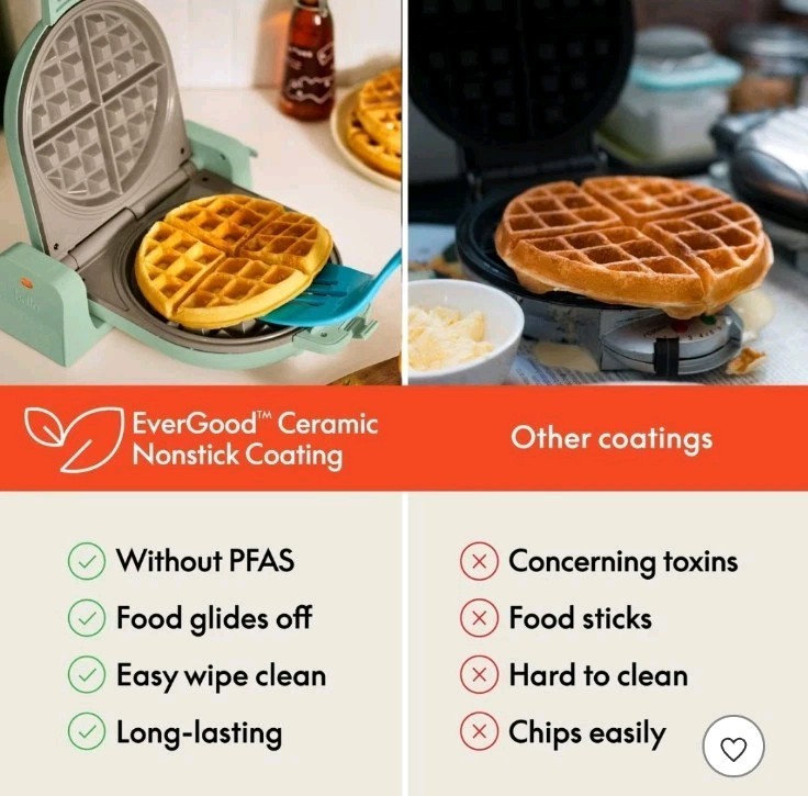 Bella Flip & Store Evergood Ceramic Non-Stick Waffle Maker, Seaglass, Open Box
