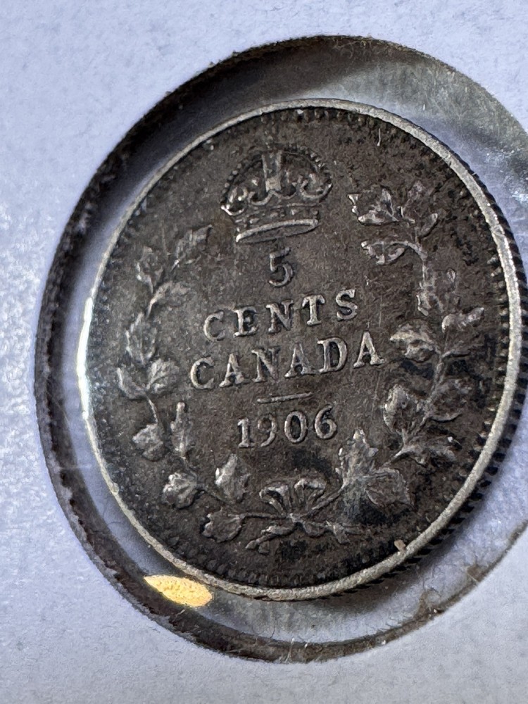 1906 Canada 5 Cents Silver Coin