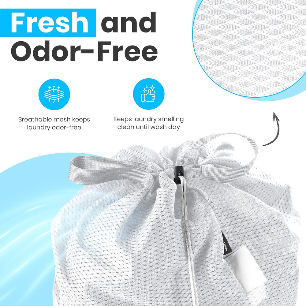 Large Mesh Laundry Bags – Heavy-Duty, Handles, Shoulder Strap, Drawstring, White