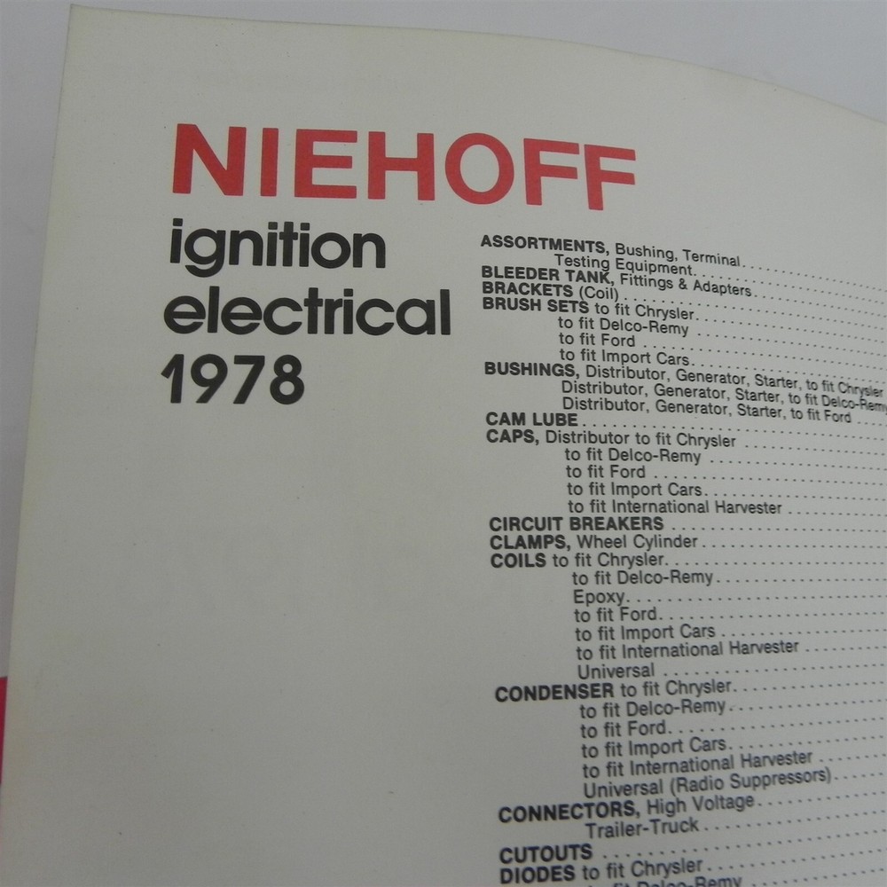 1978 CE NIEHOFF IGNITION ELECTRICAL PARTS CATALOG SPECIFICATIONS GUIDE BOOK