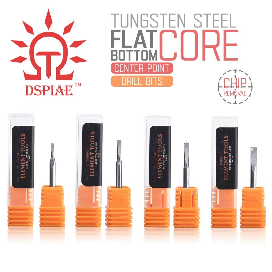 DSPIAE: Flat Bottom Drill Bits - Center Core Chip Removal - Singles 4 Sizes