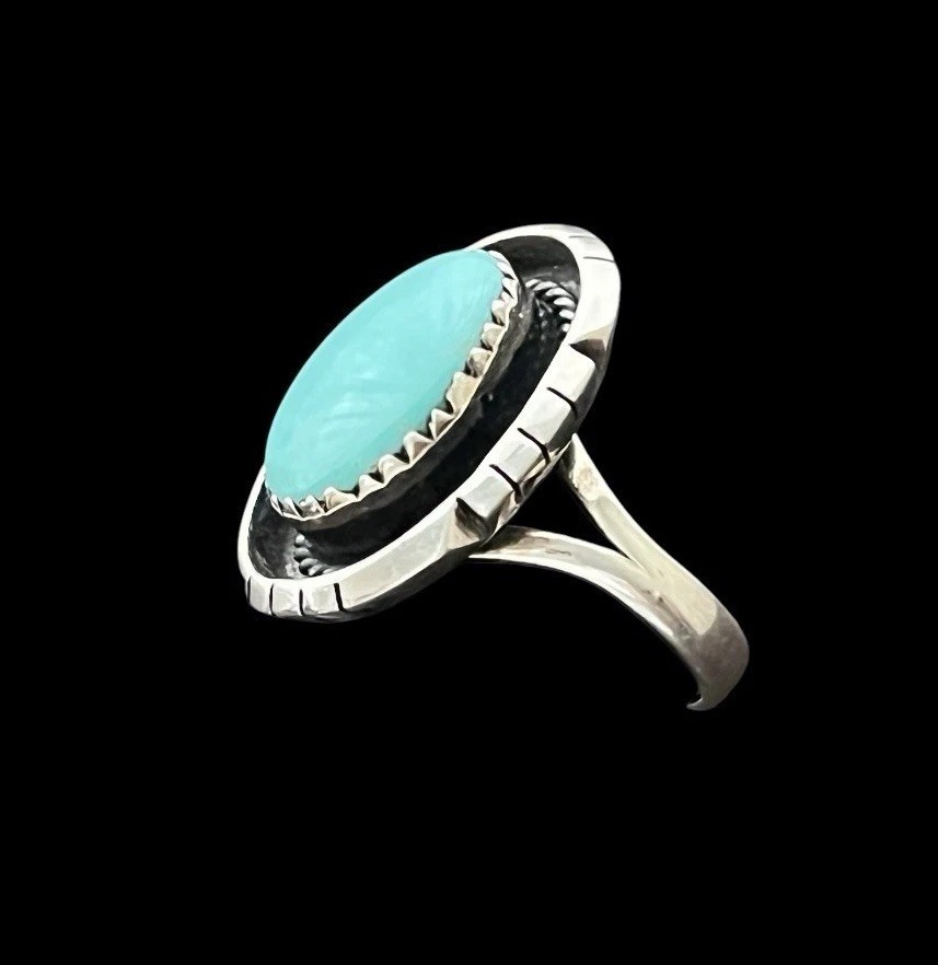 Native American Sterling silver & turquoise split shank ring Size 8