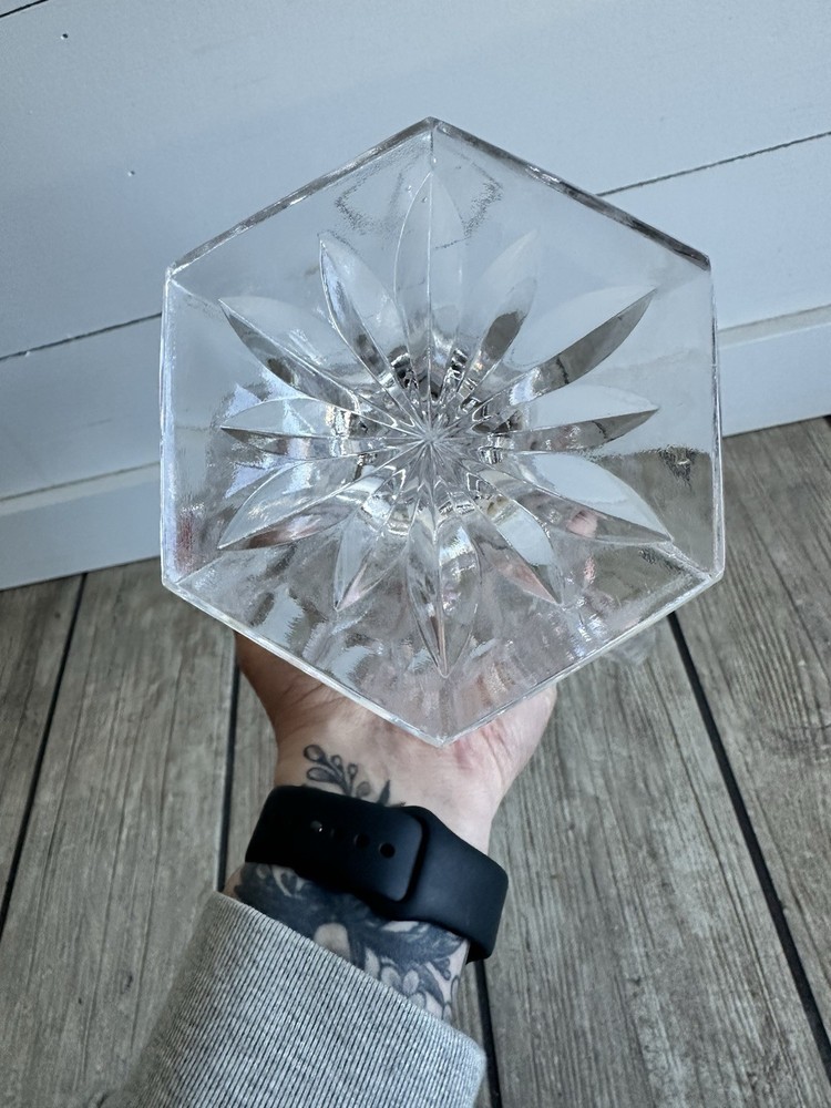 Vintage Crystal Footed Pedestal Handled Pitcher