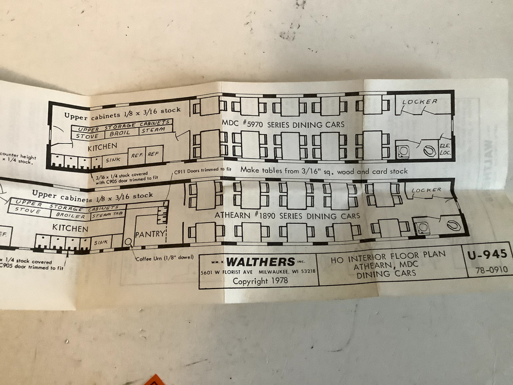 HO 1:87: Walters 933-950 MDC/ATH Dinner Interior as found