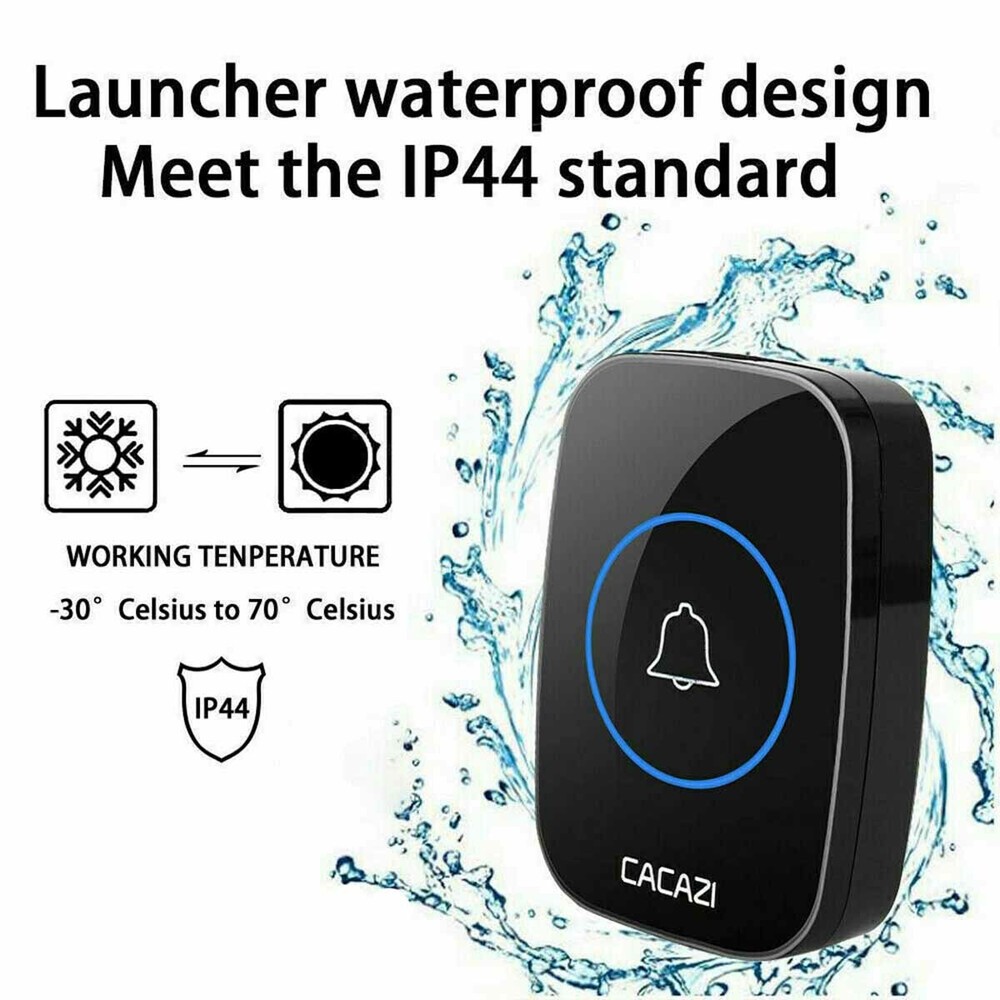 Waterproof Wireless Doorbell Adjustable Volume 1000ft Plug-In Receiver