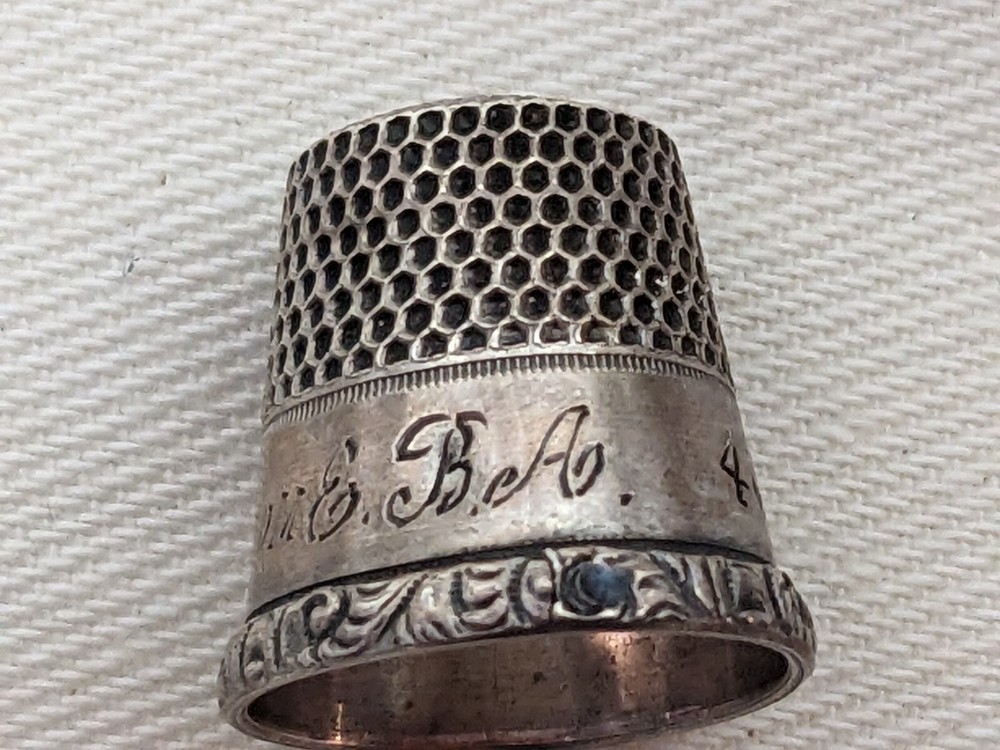 Deeply Engraved Embossed Small Sterling Thimble Size 4 Monogramed