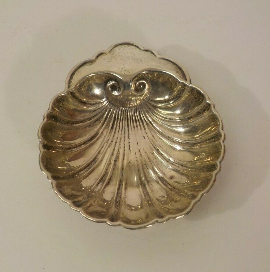 Sterling Silver Embossed Shell Shaped Nut Dish, No Monograms