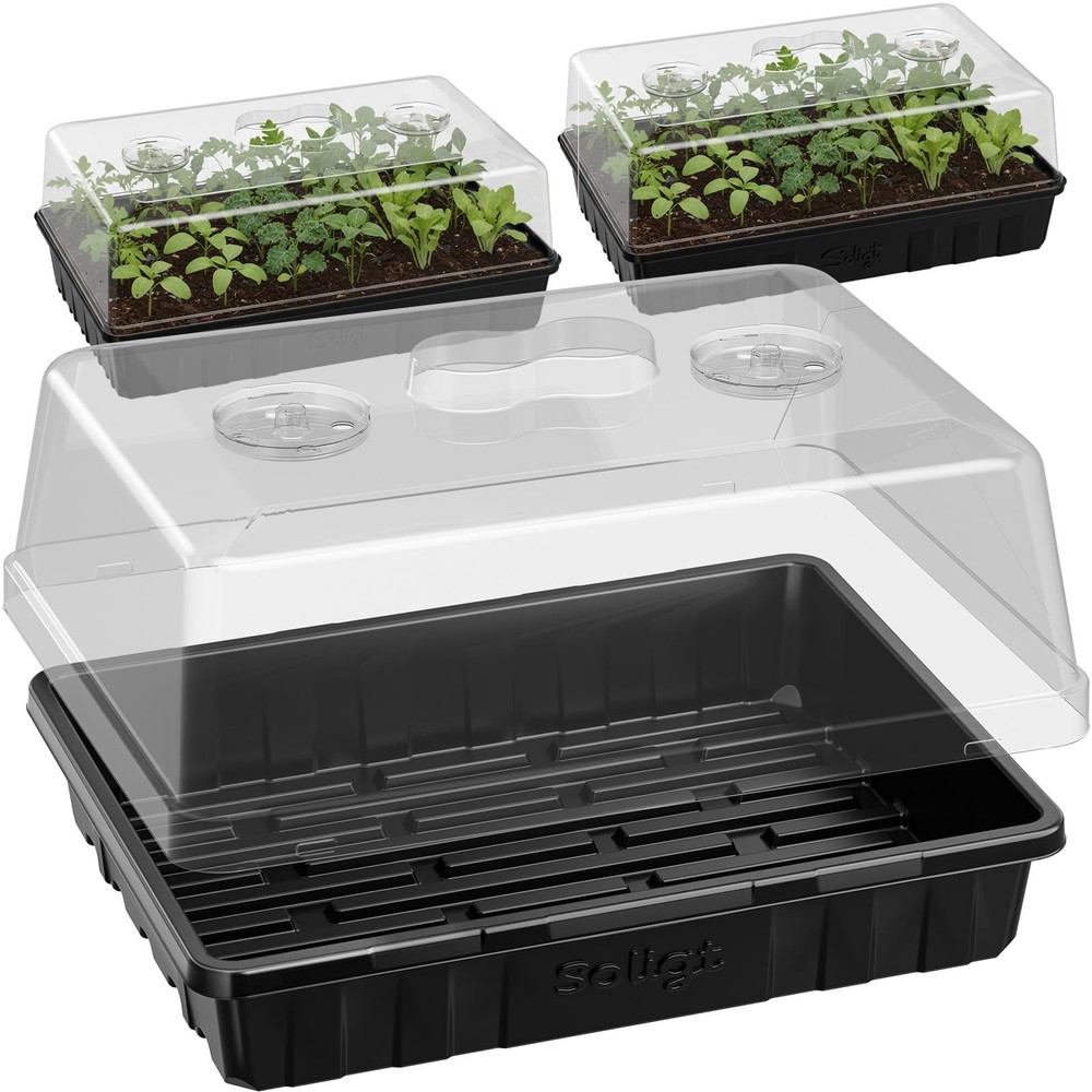 [Thick Plastic] 3-Set Strong Seed Starter Trays with 5" Humidity Domes for Se...
