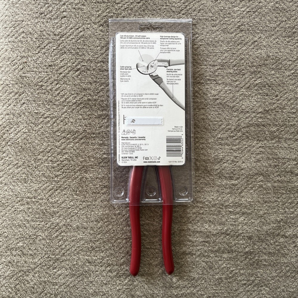 Klein Tools 63225R 9" High Leverage Cable Cutter NEW