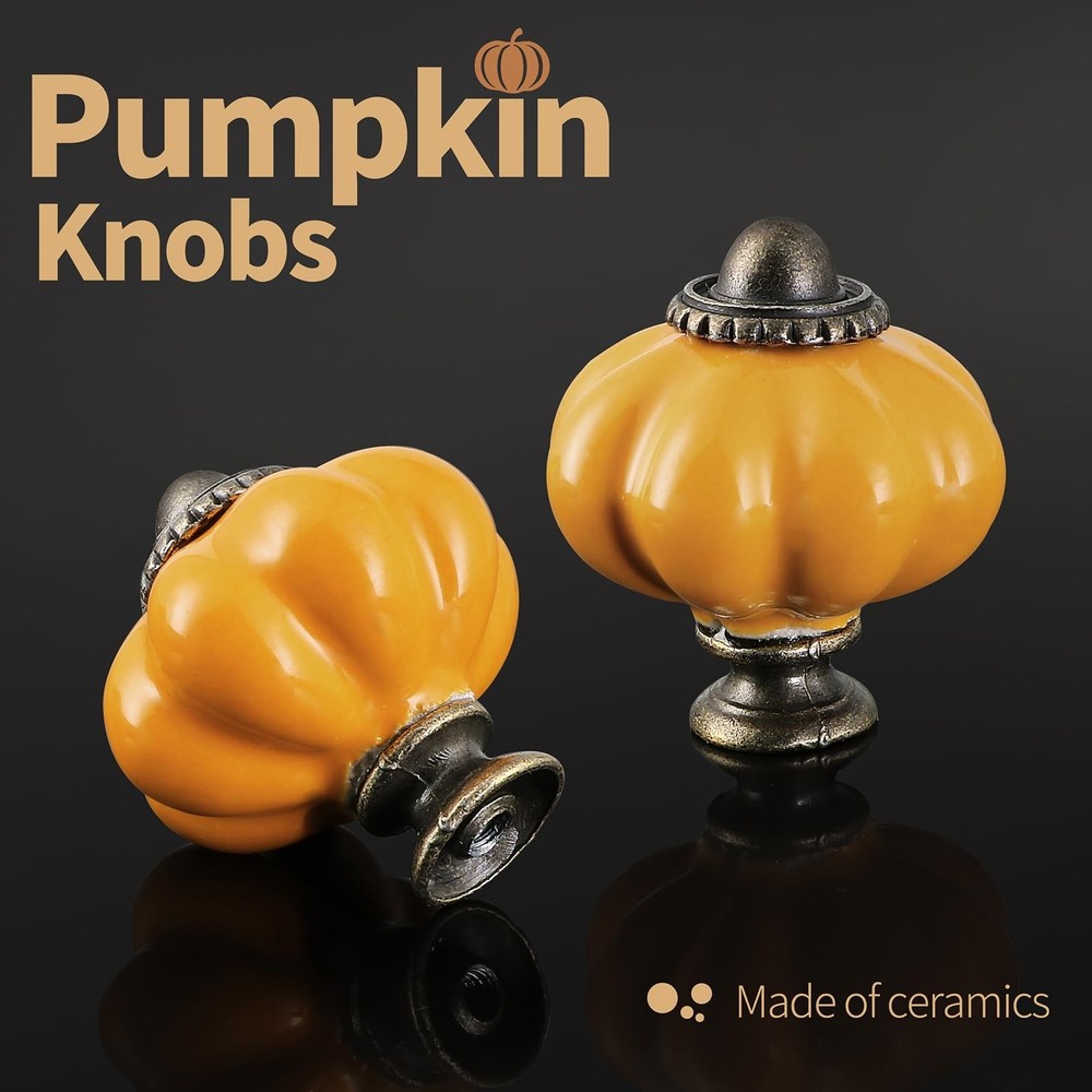 Burnt Yellow Pumpkin Knobs 6 Pack Ceramic Cabinet Knobs Vintage Drawer Pulls ...