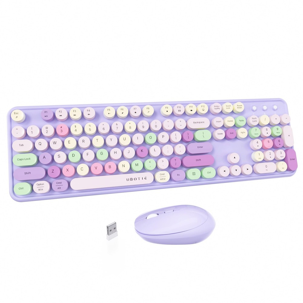 UBOTIE Colorful Computer Wireless Keyboard Mouse Combos, Typewriter Flexible ...