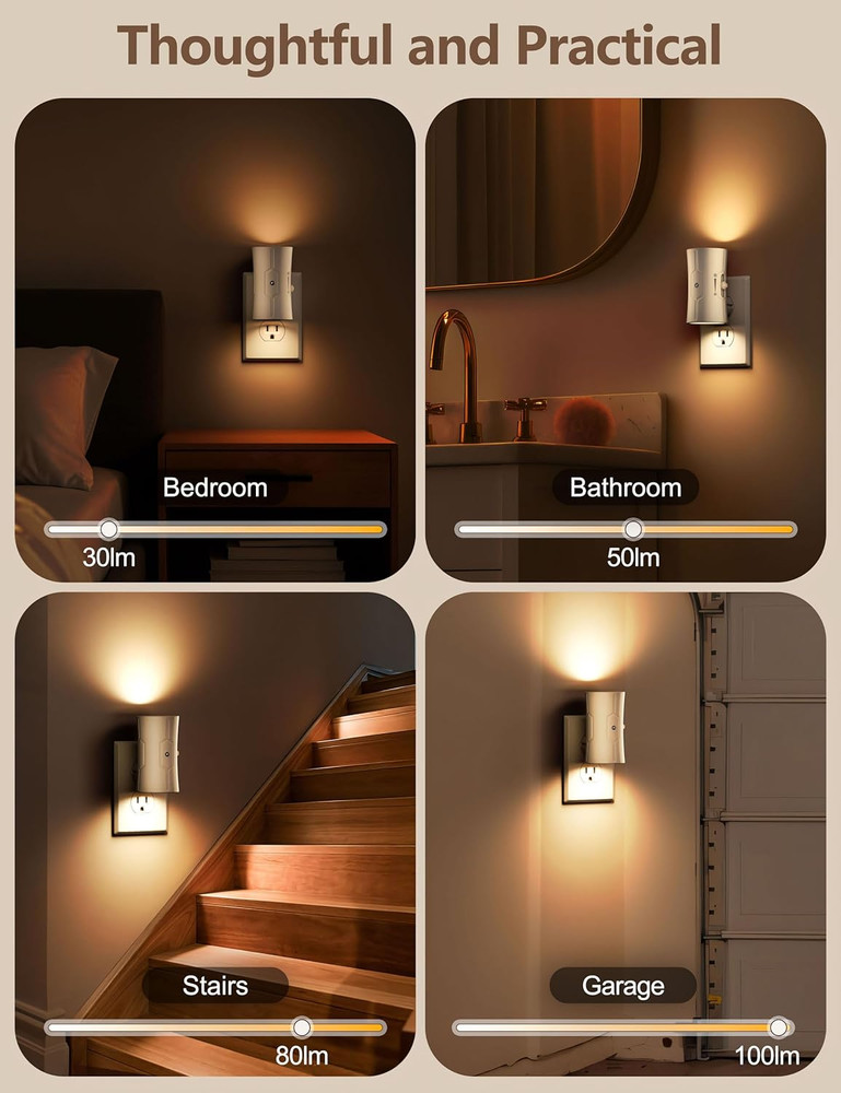 Night Light, LED Night Lights Plug into Wall, [2 Pack] Warm White 3000K, 0-100LM