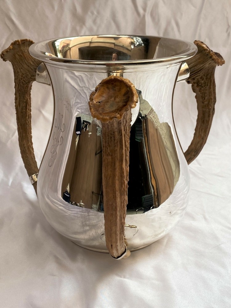 MAGNIFICENT 1920 GORHAM STERLING SILVER HORN 3 HANDLED TROPHY