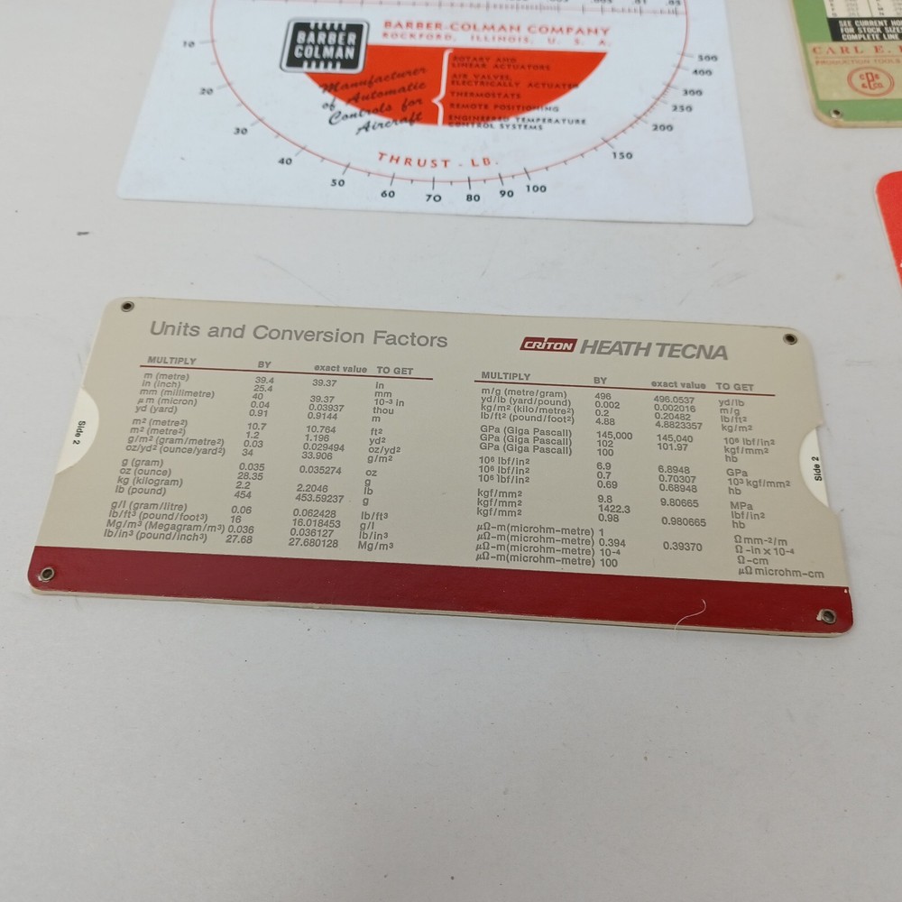 Vintage Engineer Conversion Data Chart Mixed Lot