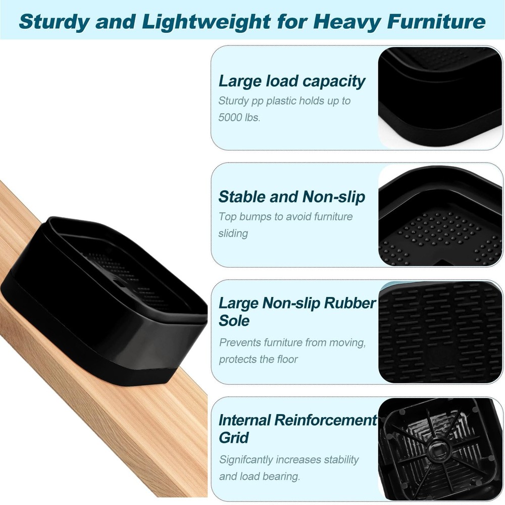 8 Pack Furniture Risers, Adjustable Bed Risers Heavy Duty Stackable Bed Raise...