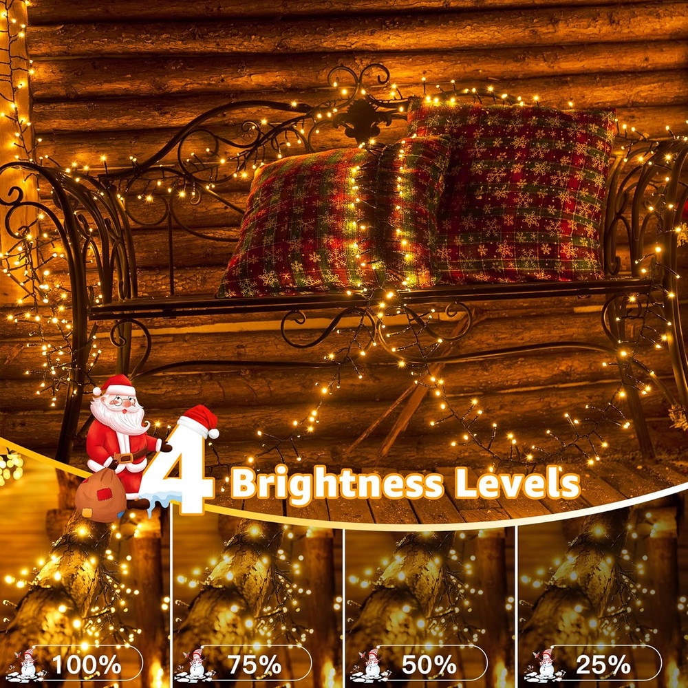 500 LED 25 FT Cluster Lights, Warm White Christmas Tree Lights 8 Modes Timer Rem
