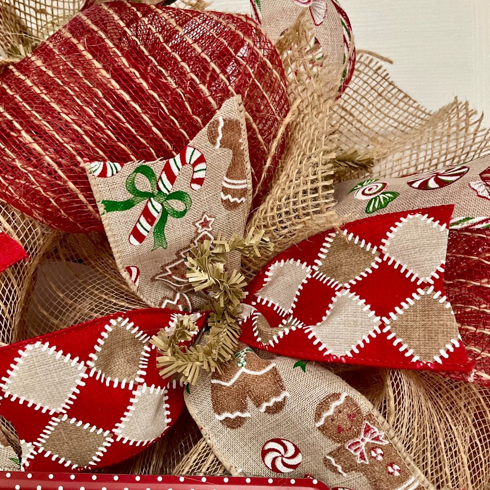 Gingerbread Spice & Everything Nice Christmas Wreath Handmade Deco Mesh