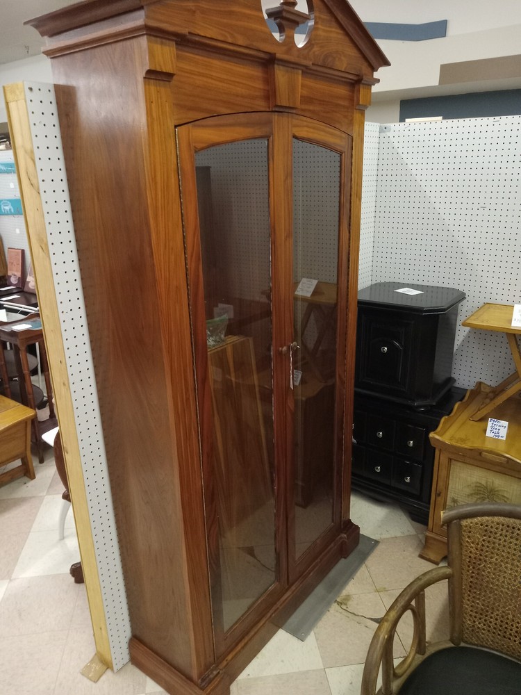 Walnut Glass Front Bookcase / Cabinet