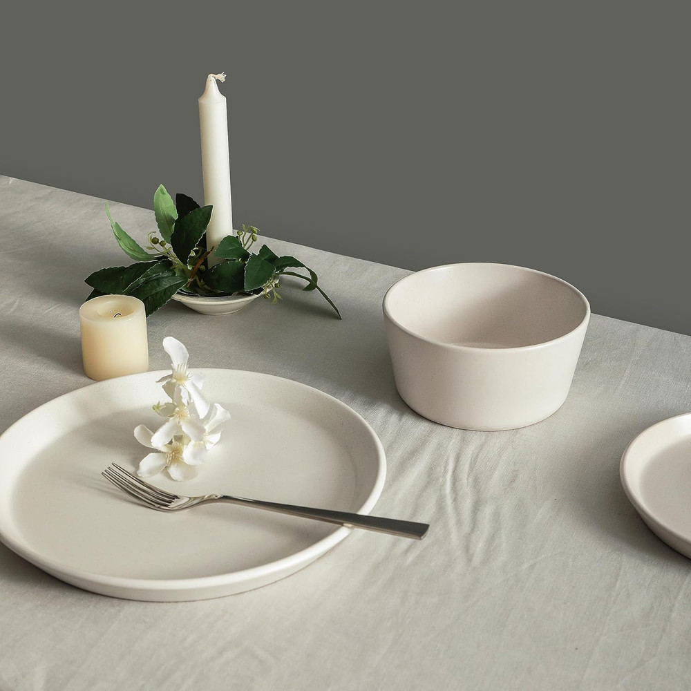 Albie Stoneware 16-Piece Modern Dinnerware Set, Kitchen Plates and Bowls Sets, D
