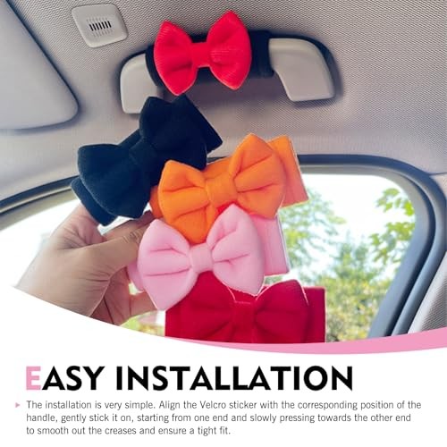 Car Inside Roof Handle Cover, Cute Bow Soft Anti-Scratch Pull Handle 2 PCS Pink