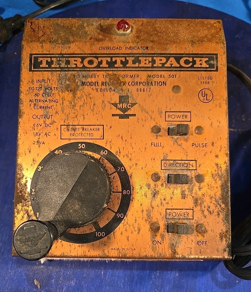 HO, MRC THROTTLEPACK MODEL 501, HO HOBBY TRANSFORMER, TRACK TESTED, C Work Notes