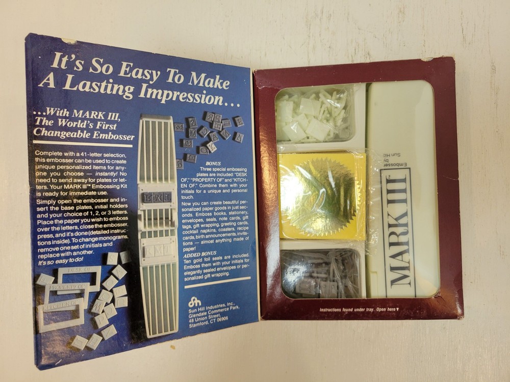 Mark III Hand Held Embossing Kit Switchable Monogram Initials NEW Extra Seals