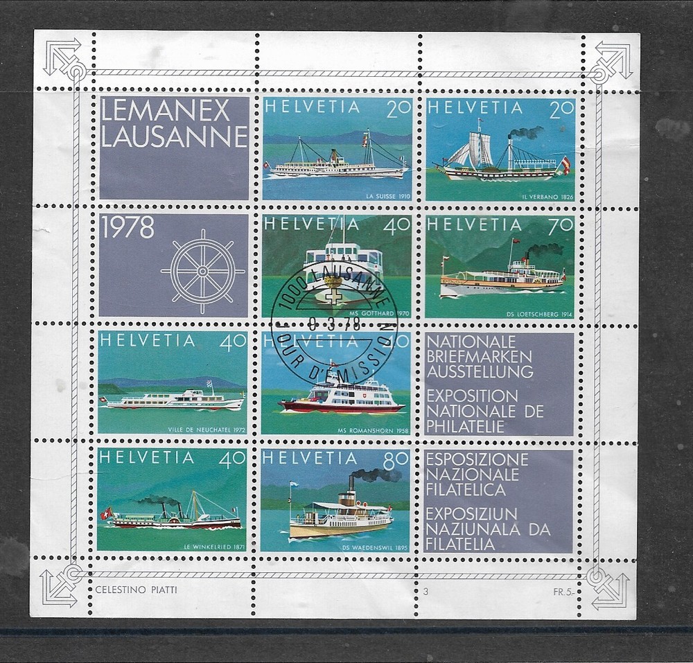 Switzerland 1978 NATIONAL EXPOSITION SHIPS MINIATURE SHEET REF 677
