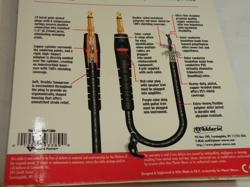 Planet Waves 1 foot Instrument Cable -NEW