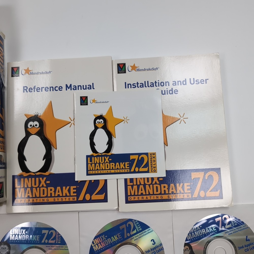 Linux Mandrake 7.2 Deluxe 2001 Operating System Software Big Box 7 CD'S Manuals
