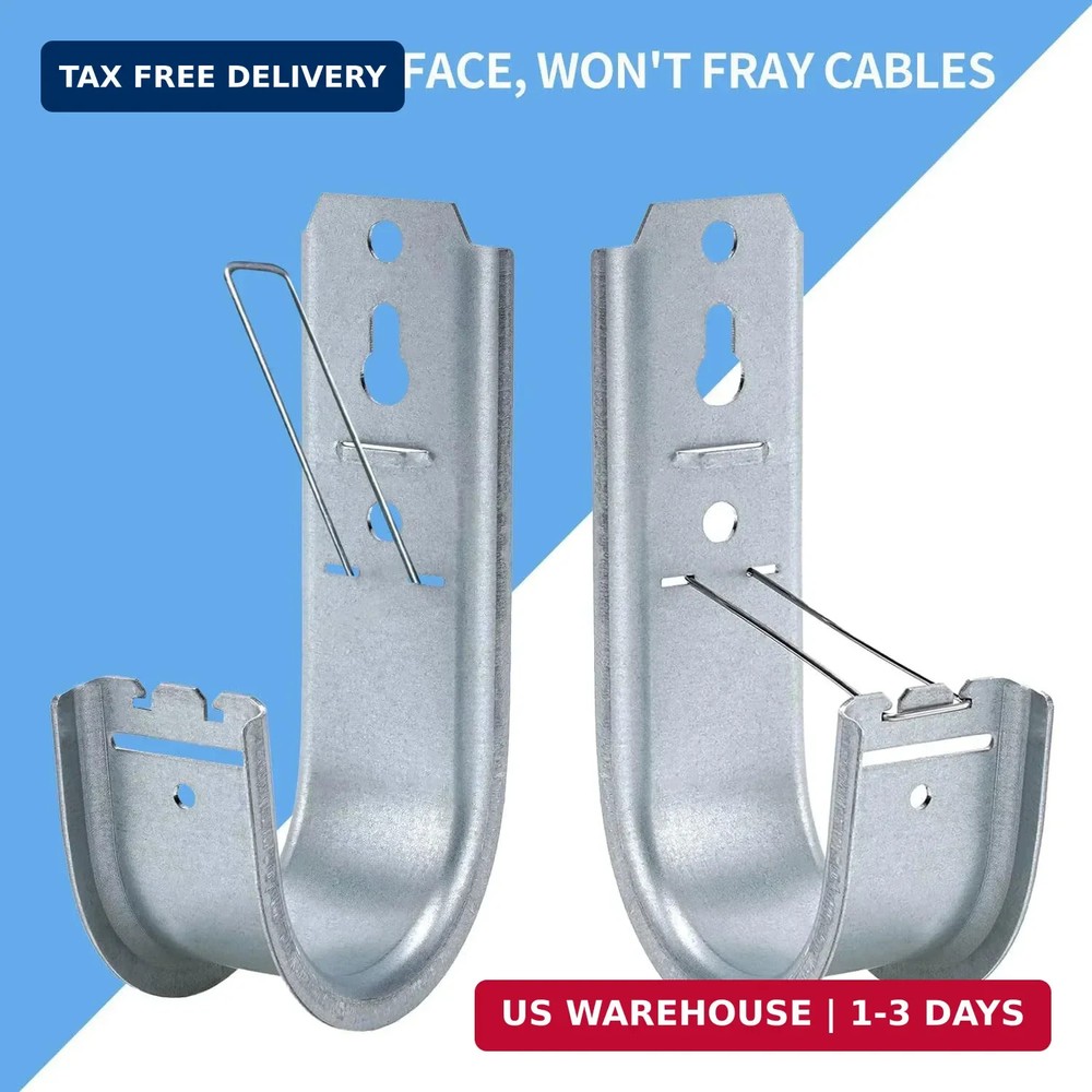 25 Pack 2-Inch Galvanized Steel Cable Support J-Hooks with Retainer Clips - Heav