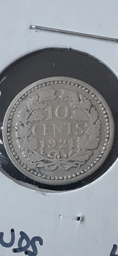 1921 Netherlands 10 Cent Silver Coin Queen Wilhelmina