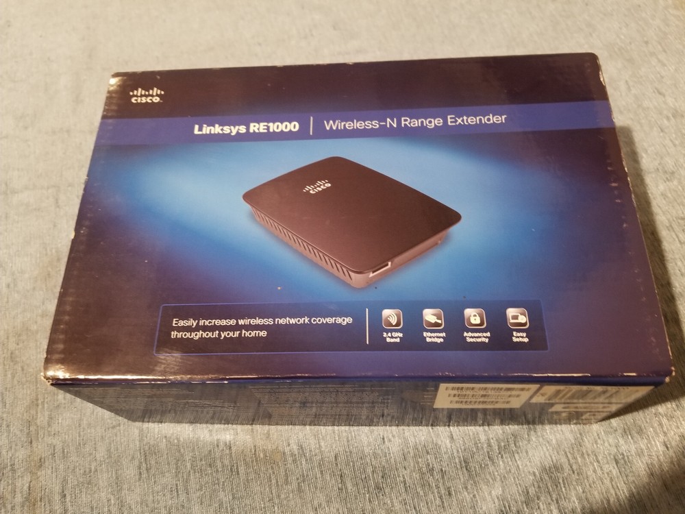 Cisco Linksys Wireless-N Range Extender RE1000 Original Device Box Cables Manual