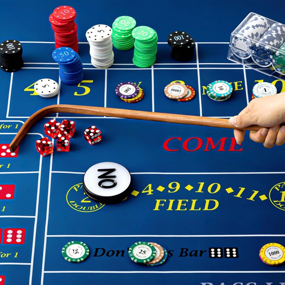 Craps Tabletop Game Set, Includes 35" X 70" Rubber Craps Tabletop Layout Mat, 36